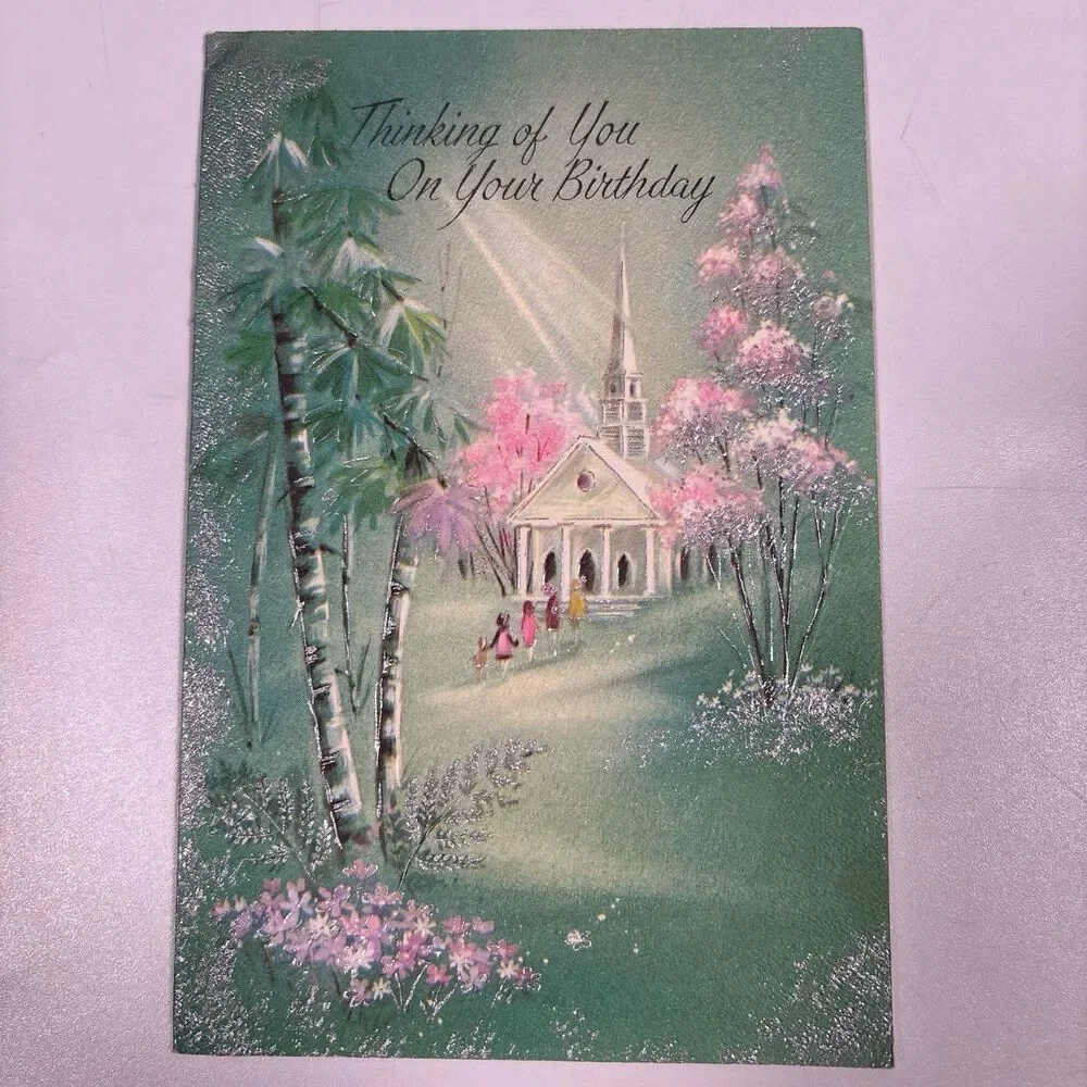 Vintage Religious Birthday Greeting Card Church Handwritten Letter Psalm 8:1 Art